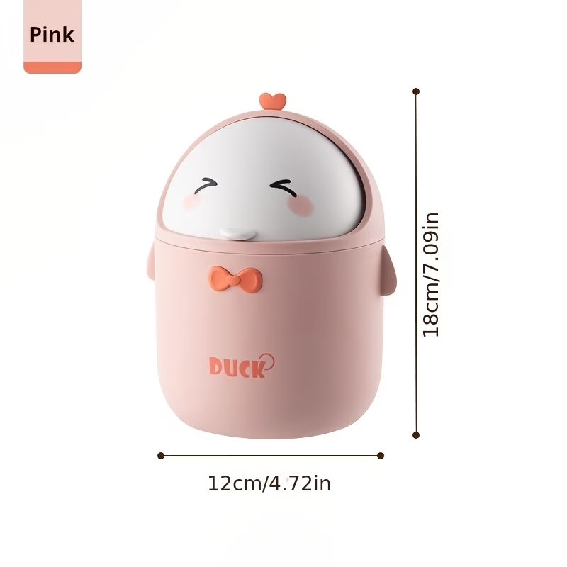 Cute Cartoon Duck Mini Desktop Trash Can – Flip Lid Waste Bin with Detachable Inner Bucket for Desk, Bedroom, Office & Car