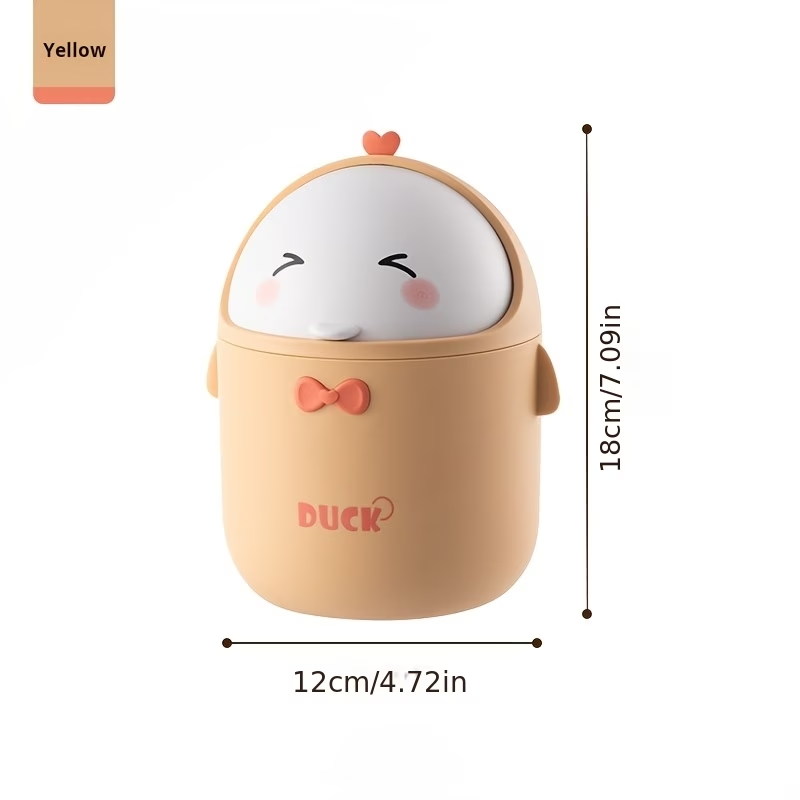 Cute Cartoon Duck Mini Desktop Trash Can – Flip Lid Waste Bin with Detachable Inner Bucket for Desk, Bedroom, Office & Car