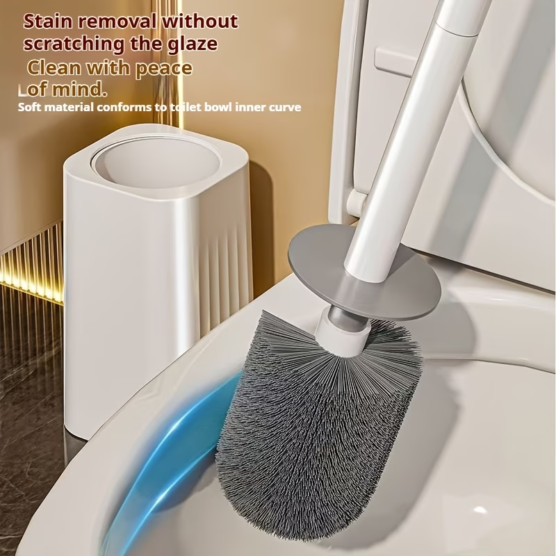 Long Handle Toilet Brush with Stand – Wall-Mounted Hard Bristle No-Corner Bathroom Cleaning Brush