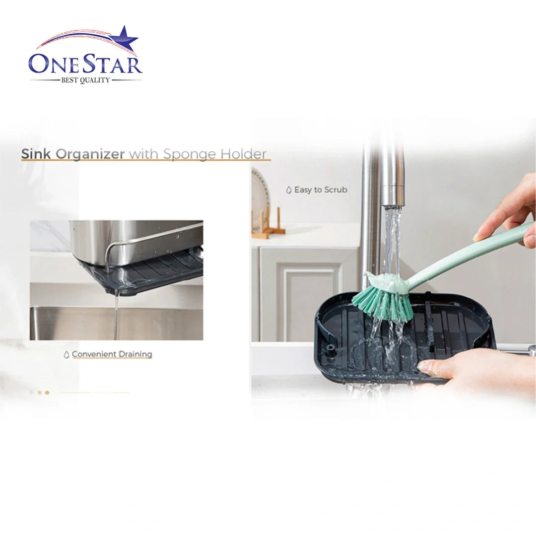 One Star Sink Organizer with Sponge Holder – Kitchen Sink Caddy for Soap, Brush & Sponge Storage