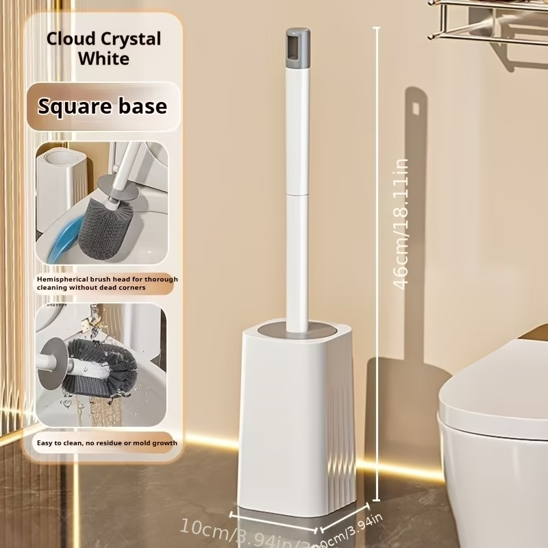 Long Handle Toilet Brush with Stand – Wall-Mounted Hard Bristle No-Corner Bathroom Cleaning Brush