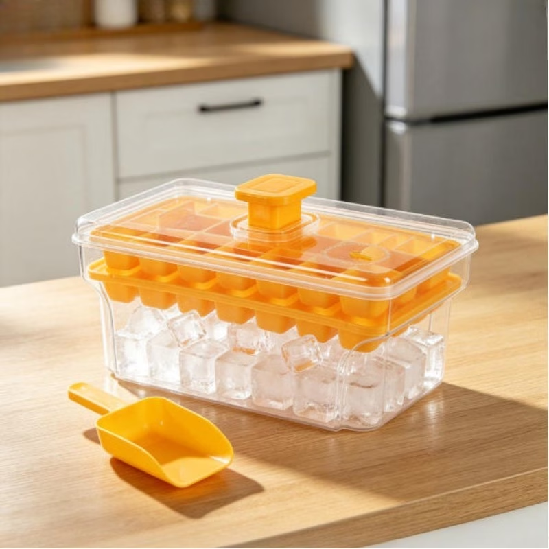 40-Grid Double-Layer Press Ice Cube Tray – Large Capacity Ice Maker Box with Lid & Ice Spoon