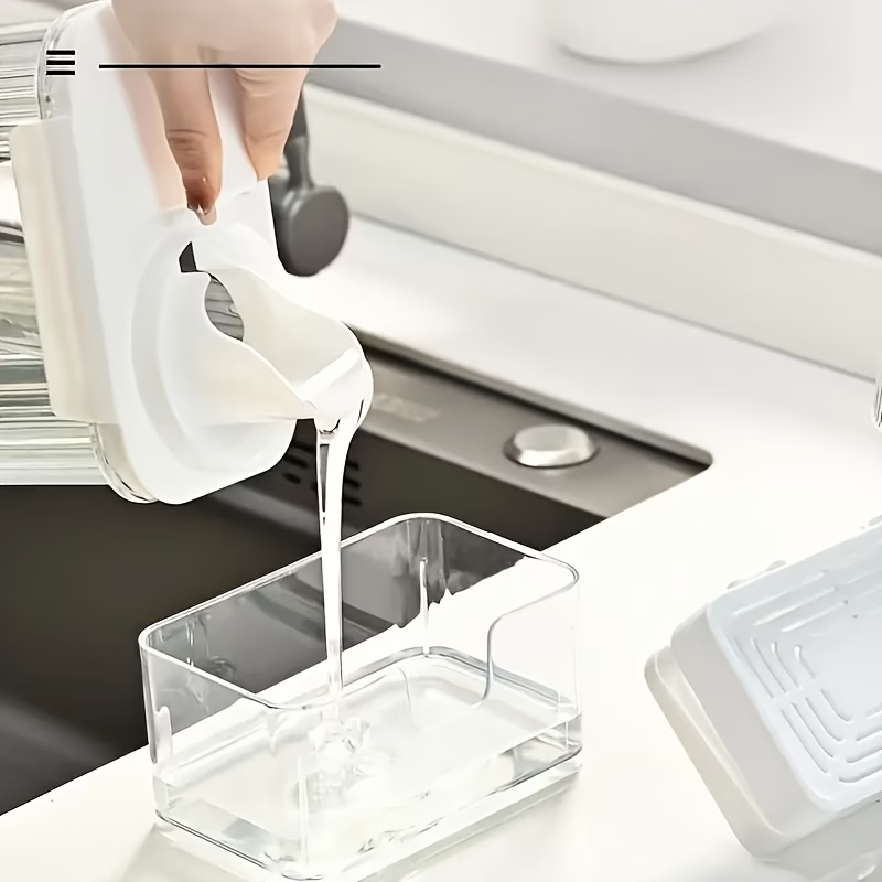 Easy Press Soap Dispenser for Kitchen Dishwashing – Dish Soap Pump Dispenser with Sponge Holder