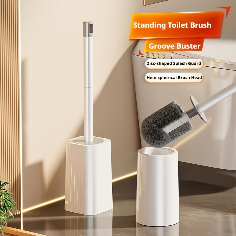 Long Handle Toilet Brush with Stand – Wall-Mounted Hard Bristle No-Corner Bathroom Cleaning Brush