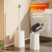 Long Handle Toilet Brush with Stand – Wall-Mounted Hard Bristle No-Corner Bathroom Cleaning Brush
