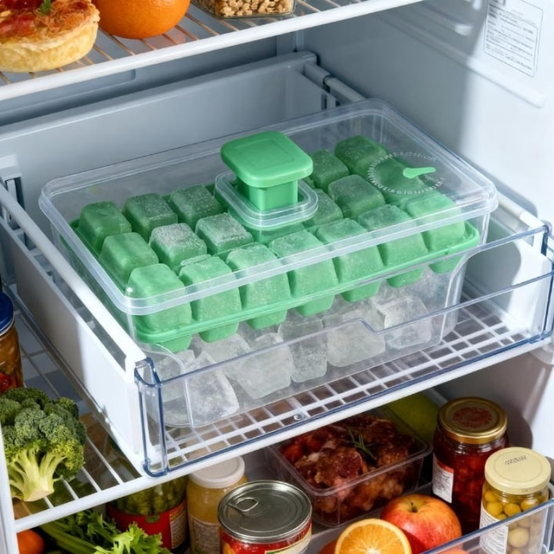 40-Grid Double-Layer Press Ice Cube Tray – Large Capacity Ice Maker Box with Lid & Ice Spoon