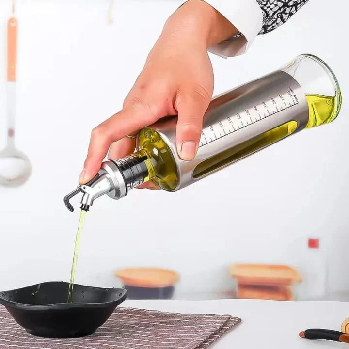 500ml Glass Oil Dispenser – Kitchen Oil Jar with Stainless Steel Cover - KT Bazar BD Shop