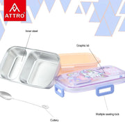 2-Compartment Stainless Steel Lunch Box