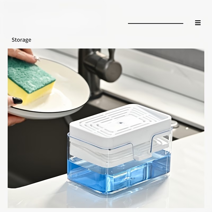 Easy Press Soap Dispenser for Kitchen Dishwashing – Dish Soap Pump Dispenser with Sponge Holder