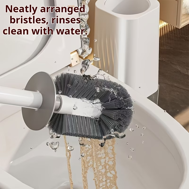 Long Handle Toilet Brush with Stand – Wall-Mounted Hard Bristle No-Corner Bathroom Cleaning Brush