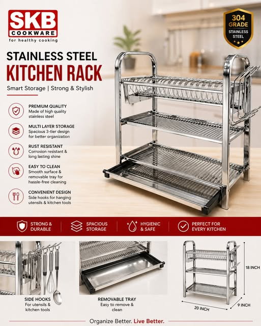 SKB stainless steel dish drying rack 3 or 4 tier – KT Bazar