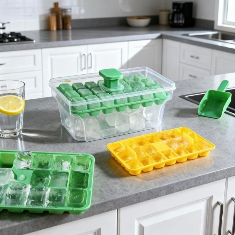40-Grid Double-Layer Press Ice Cube Tray – Large Capacity Ice Maker Box with Lid & Ice Spoon