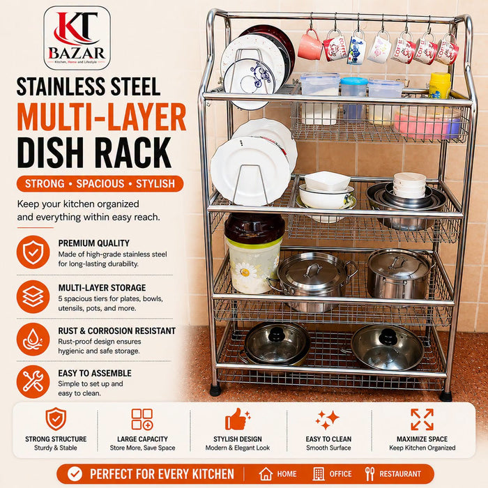 304 Grade Stainless Steel 5-Layer Kitchen Dish Rack