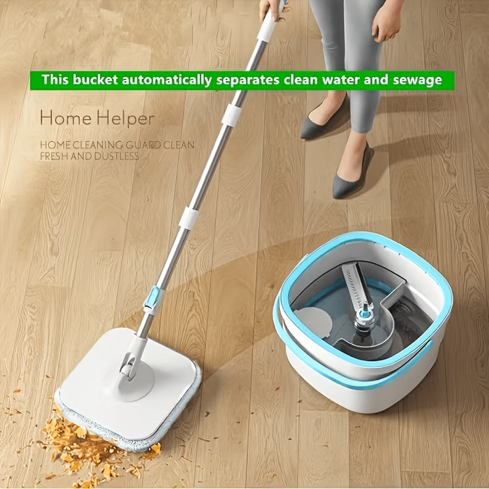 Premium Spin Mop & Bucket Set with Extended Mop Pole – 2 Washable Microfiber Mop Pads for Home, Kitchen & Bathroom