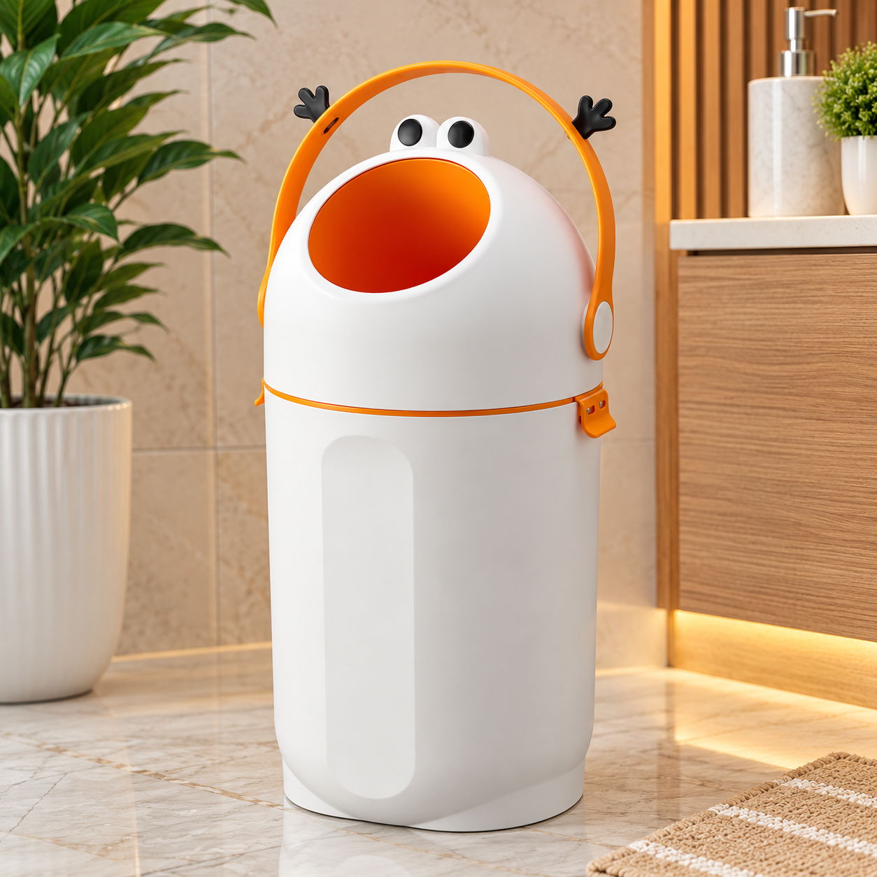 Duorenke Cartoon Trash Can | Cute Plastic Dustbin for Kids & Home (Frog bin)