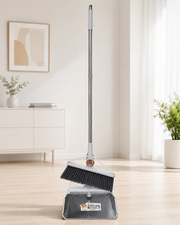 Long Handle Broom & Dustpan Set | Standing Cleaning Set with Comb Teeth(steel plate)