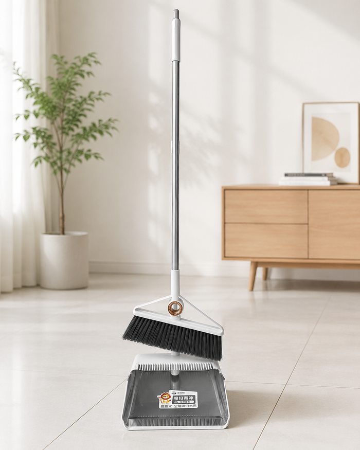 Long Handle Broom & Dustpan Set | Standing Cleaning Set with Comb Teeth(steel plate)