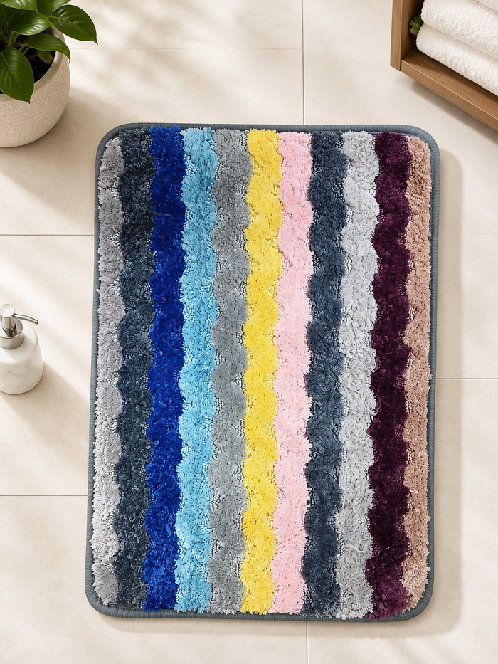 Multicolor Stripe Soft Floor Mat | Soft Fluffy Bedroom Bathroom Mat