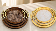 Three piece wooden serving tray set with marble design – KT Nest
