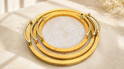 Premium Wooden Serving Tray Set (3 Pcs) – Marble Design Decorative Tea, Coffee & Serving Tray Set