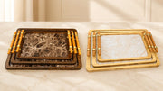 Premium Wooden Serving Tray Set (3 Pcs) – Marble Design Decorative Tea, Coffee & Serving Tray Set