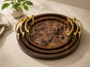 Premium Wooden Serving Tray Set (3 Pcs) – Marble Design Decorative Tea, Coffee & Serving Tray Set