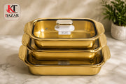 Premium Stainless Steel Food Storage Container Set (3 Pcs) with Glass Lid – Kitchen Storage & Serving Bowl Set