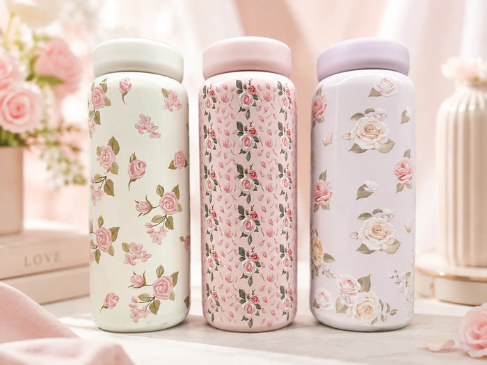 Vintage floral stainless steel vacuum flask bottle – KT Nest