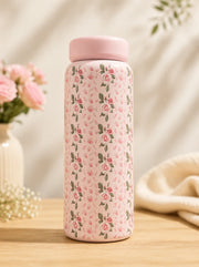 Vintage Floral Stainless Steel Vacuum Flask Bottle – Leakproof Insulated Hot & Cold Water Bottle for Travel & Office