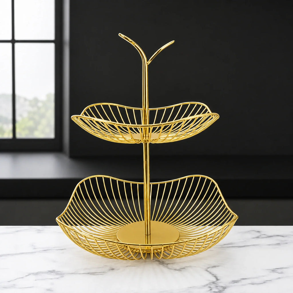 Golden Fruit Basket – Premium Metal Fruit & Snack Organizer