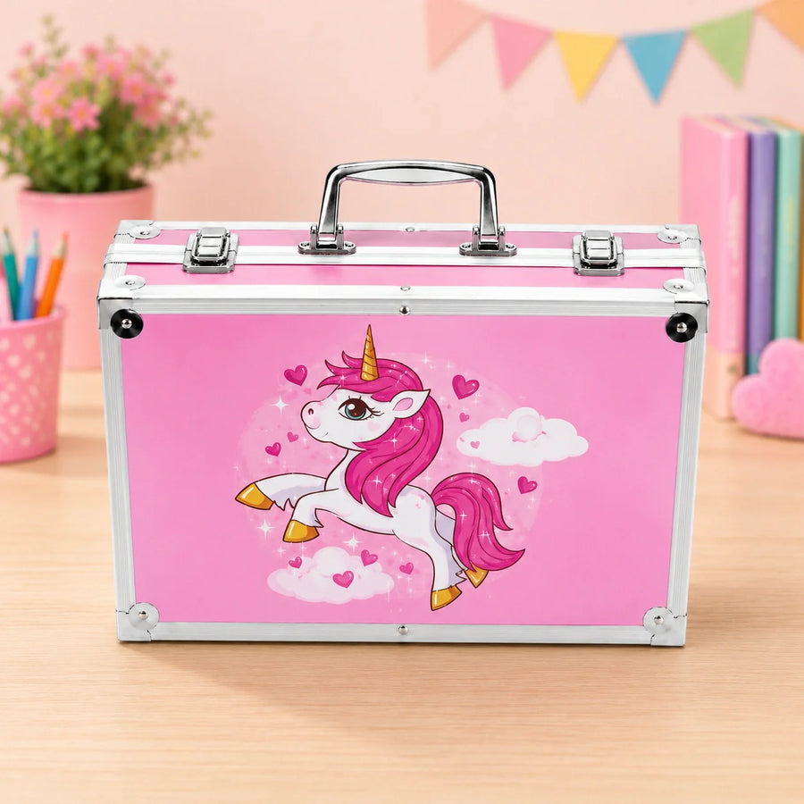 Unicorn Kids Art Set – Portable Drawing & Coloring Kit with Crayons, Watercolors & Color Pencils for Kids