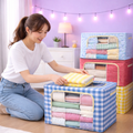 Foldable Fabric Storage Box with Zipper, Large Clothes Organizer Storage Bag, Wardrobe Quilt Blanket Storage Box(multicolor)