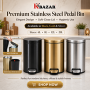 Stainless steel hydraulic pedal dustbin 6L to 20L – KT Nest