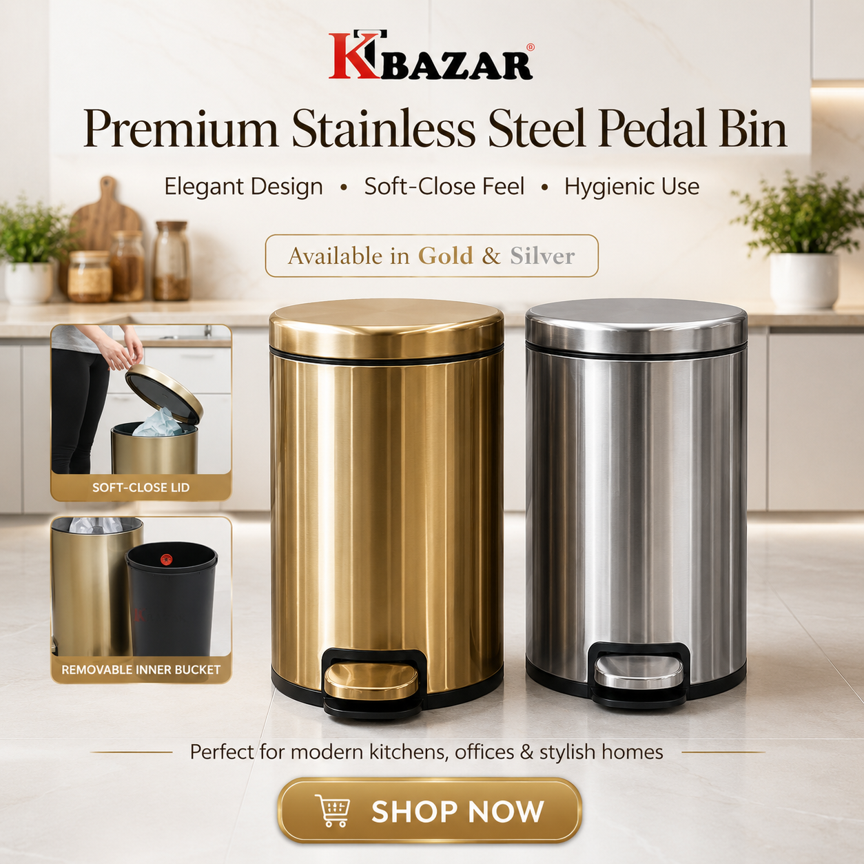 Stainless steel hydraulic pedal dustbin 6L to 20L – KT Bazar