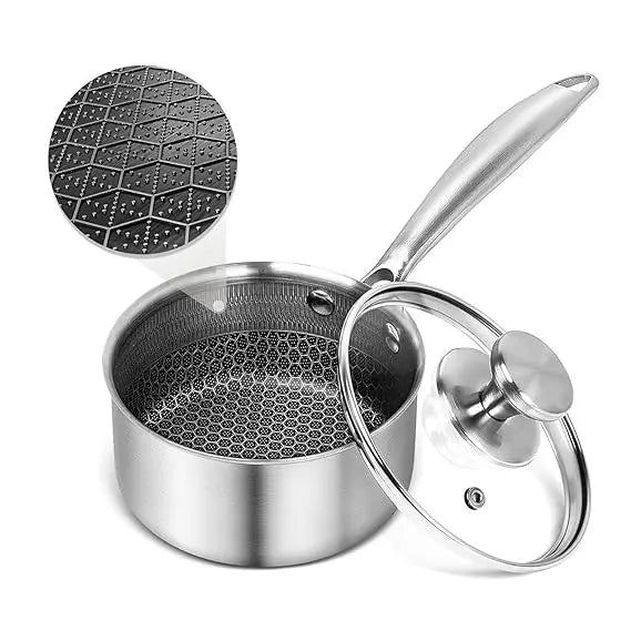 Honeycomb Stainless Steel Milk Pan with Glass Lid