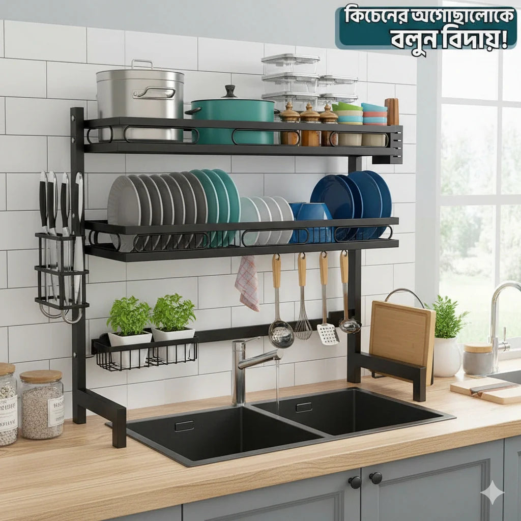 Multi-layer over sink stainless steel dish rack – KT Bazar