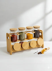 Eight piece glass spice jar set with bamboo stand – KT Nest