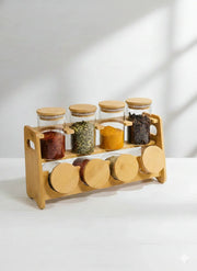 Glass Spice Jar Set with Bamboo Stand – 8 Pieces