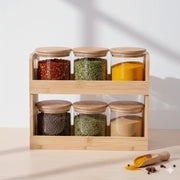 Glass Spice Jar Set with Bamboo Stand – 6 Pieces