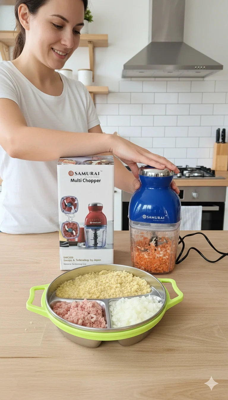 Samurai Electric Multi Chopper – Stainless Steel Vegetable, Meat & Onion Mini Food Processor for Kitchen