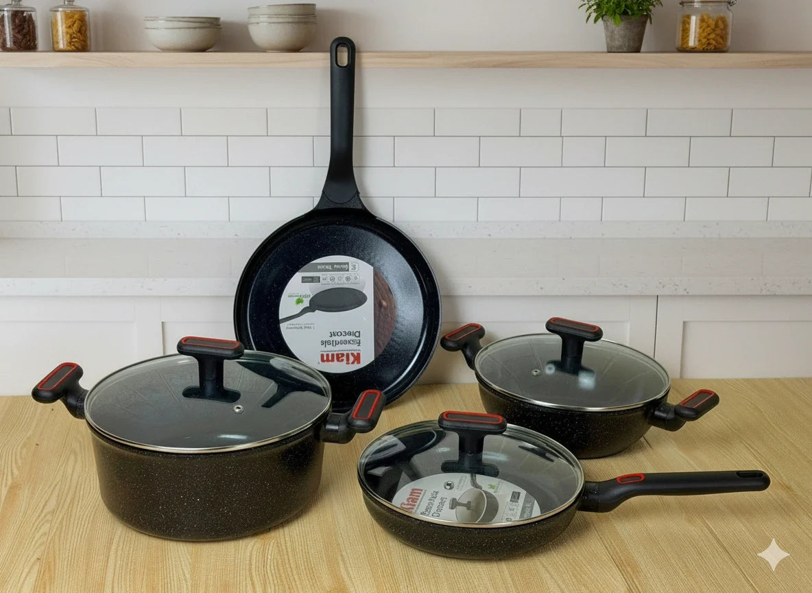 Kiam Essentials Diecast 7 Pieces Non-Stick Cookware Set – Induction Compatible Premium Kitchen Cooking Set