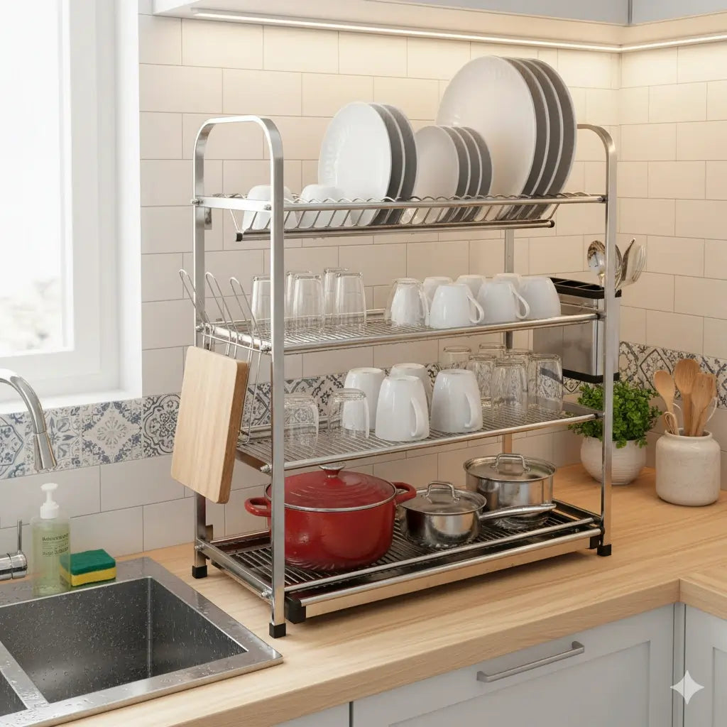 SKB stainless steel dish drying rack 3 or 4 tier – KT Bazar