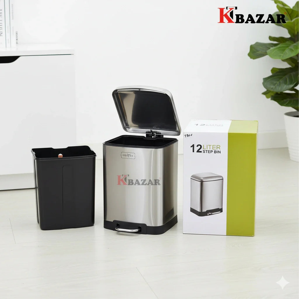Square Hydraulic Stainless Steel Dustbin – 6L/12L