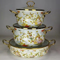 3 Pcs Floral Enamel Cookware Set with Glass Lid – Premium Cooking Pot Set for Modern Kitchen