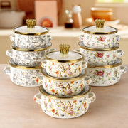 Floral enamel cooking pot set with glass lids – KT Nest