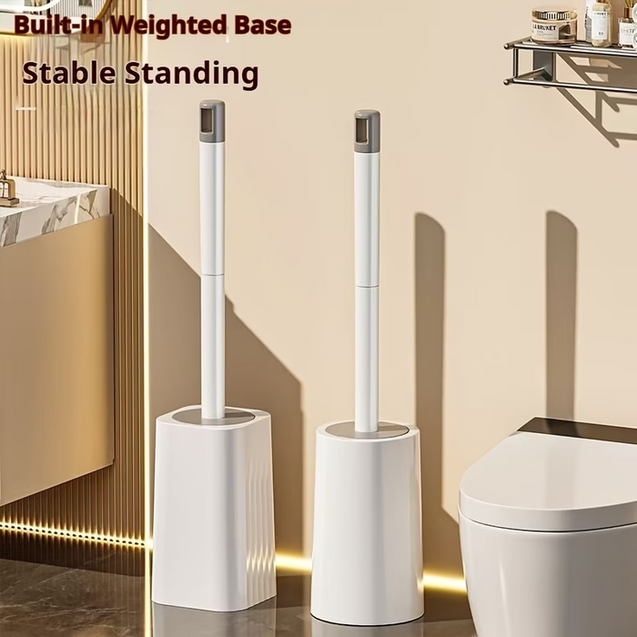 Long Handle Toilet Brush with Stand – Wall-Mounted Hard Bristle No-Corner Bathroom Cleaning Brush