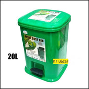 Green pedal dust bin with 'KT Bazar' label on a white background