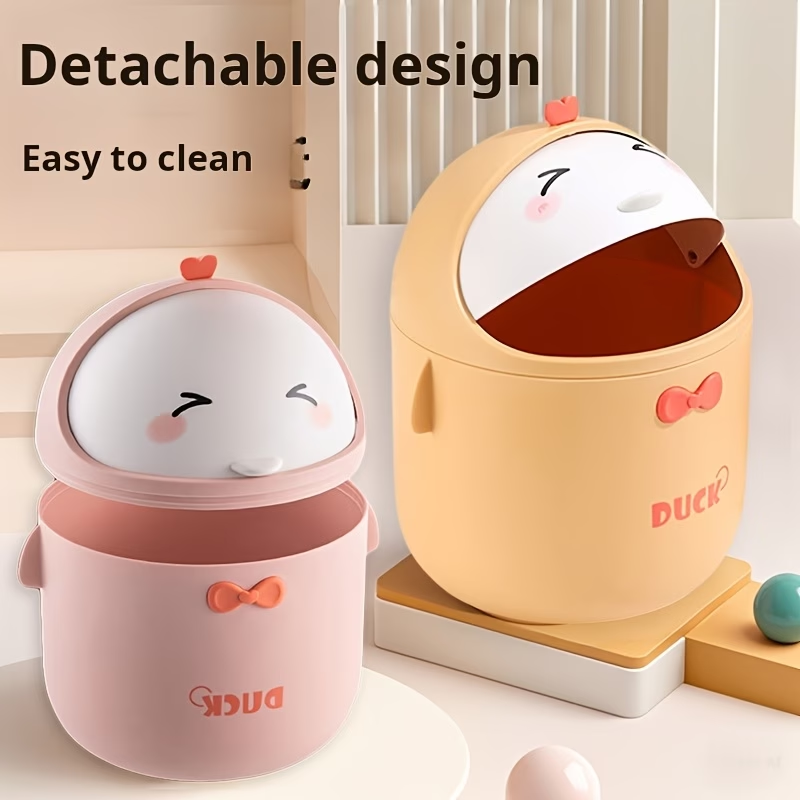 Cute Cartoon Duck Mini Desktop Trash Can – Flip Lid Waste Bin with Detachable Inner Bucket for Desk, Bedroom, Office & Car