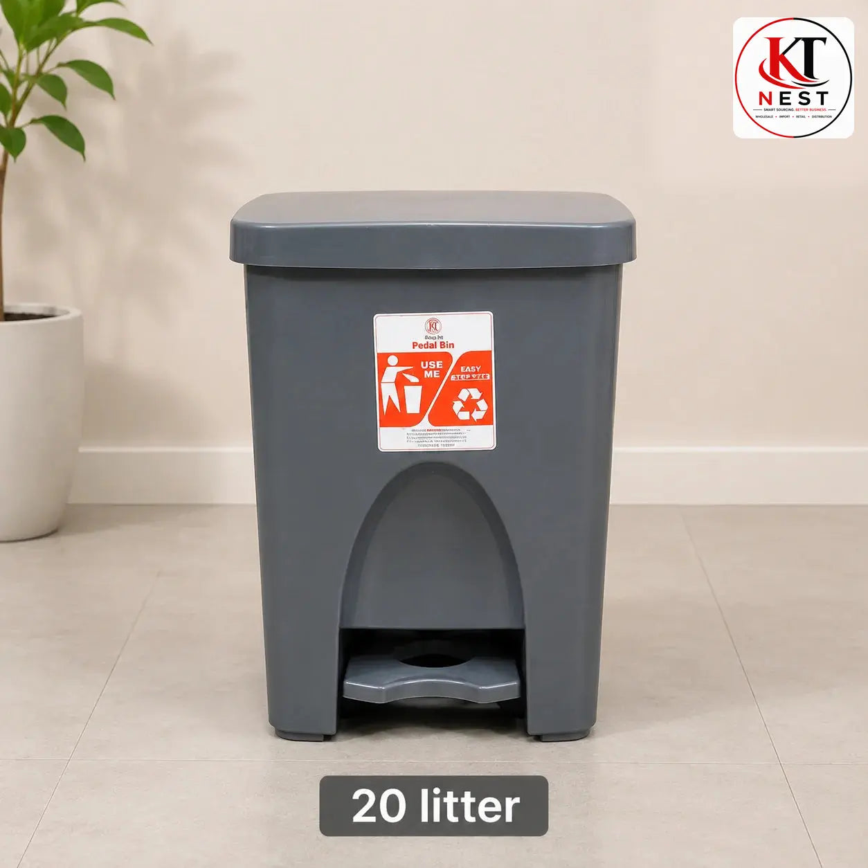 20 liter gray plastic pedal dustbin – KT Nest