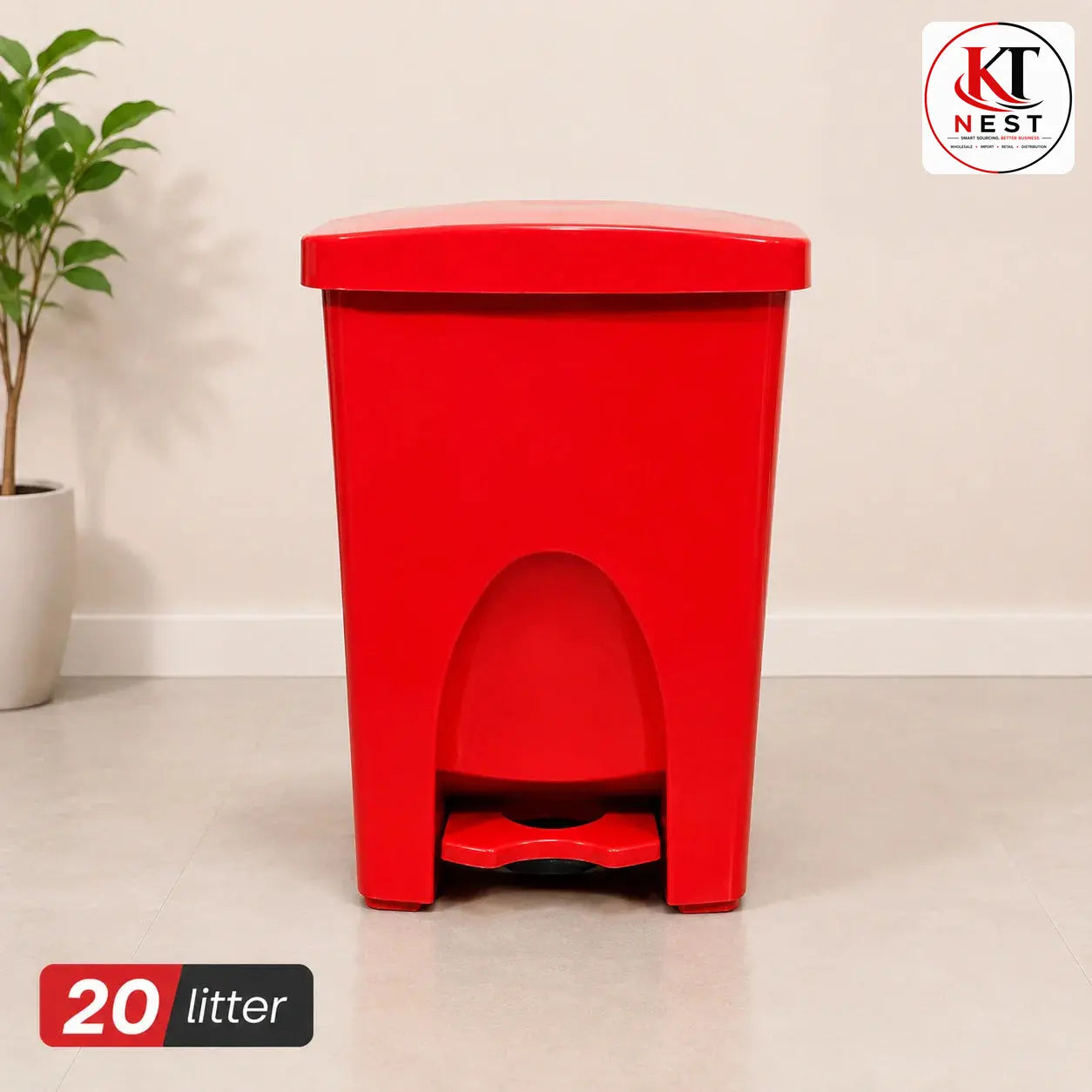 20 liter red plastic pedal dustbin – KT Nest